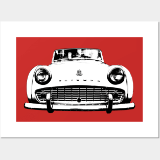 Triumph TR3 British classic car monoblock black and white Posters and Art